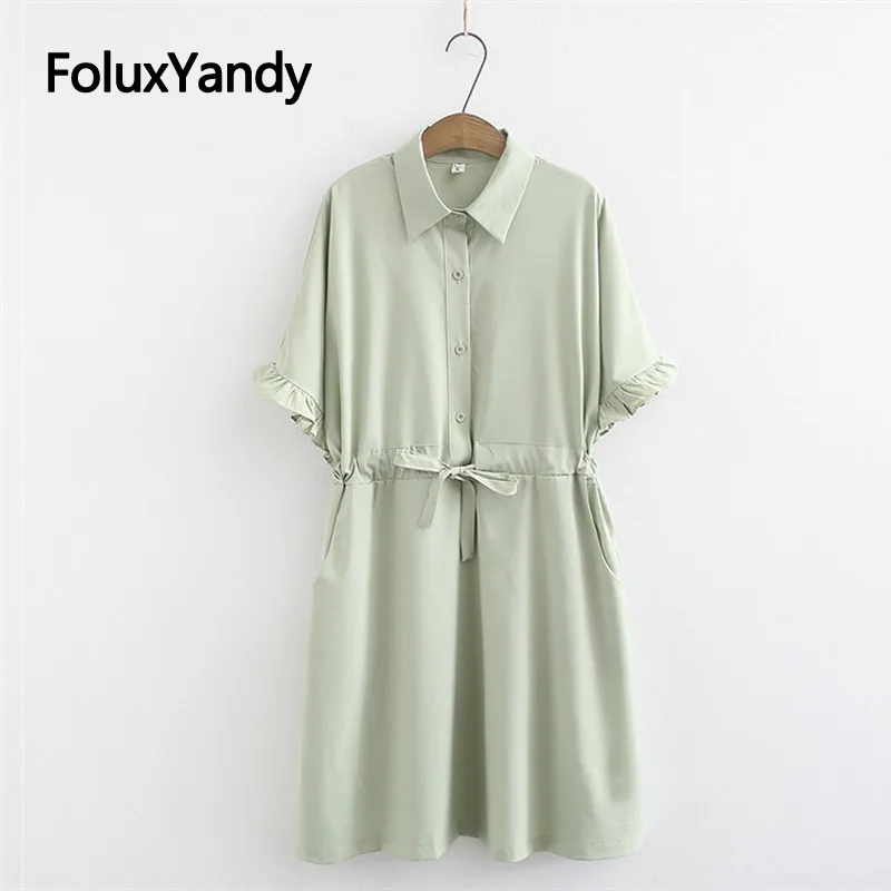 

Korean Style Dress 2019 Women Vestidos Plus Size Casual Ruffles Short Sleeve Summer Dress Green Khaki KKFY3675