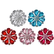 6 шт./партия Высококачественная Серебряная Кнопка ювелирные изделия горный хрусталь цветок 18 мм кнопки с металлической кнопкой подходят кожаные браслеты с застежкой