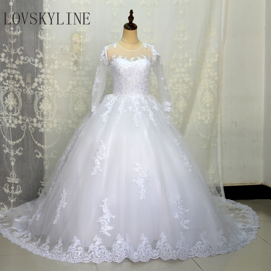 LOVSKYLINE Vestido De Noiva O шеи Кружева Свадебные и Бальные платья 2018 с длинным рукавом из бисера Винтаж свадебное платье Большие размеры