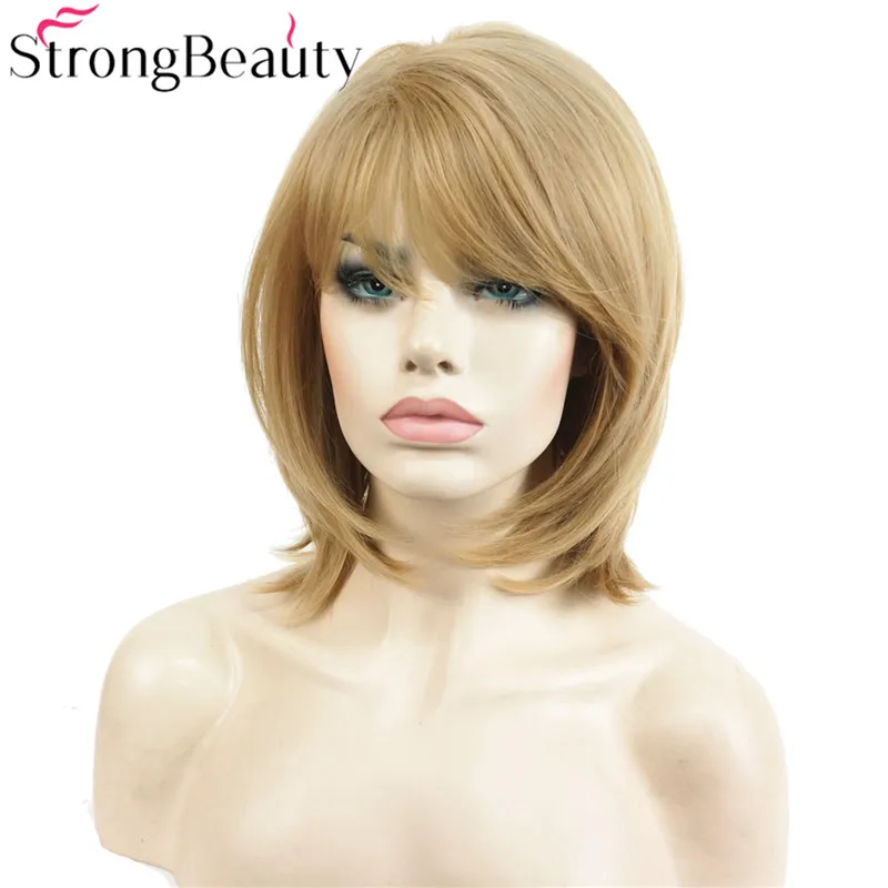 Strongbeauty Короткие Природные прямые золотистые блондинка парик жаропрочных полный Искусственные парики Для женщин волос