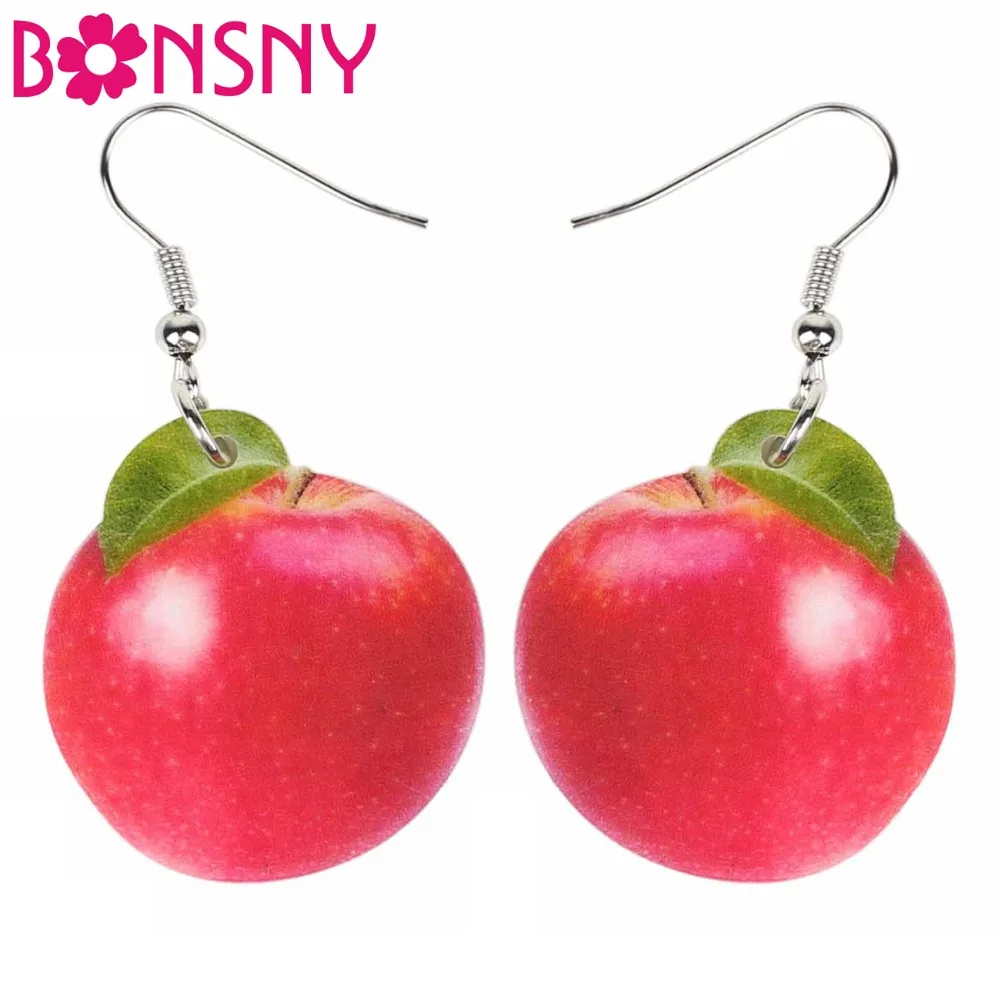 

Bonsny Acrylic Big Round Red Apple Earrings Long Dangle Drop Novelty Summer Fruit Jewelry For Women Girls Ladies Teens Gift Bulk