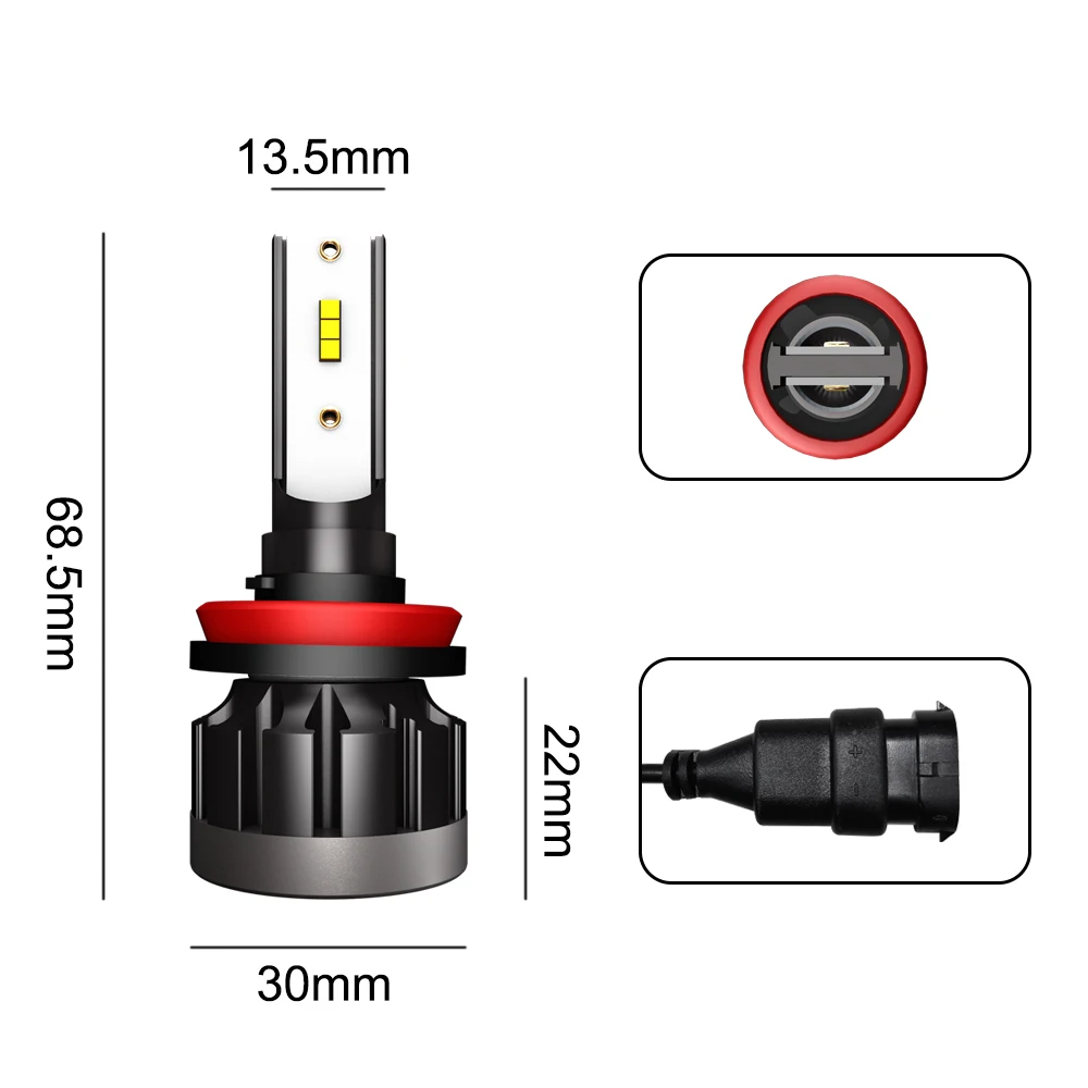 Автомобильные фары 3 led интерфейс 6000K 4000лм для H4, H1, H7, H11, 9005,9006