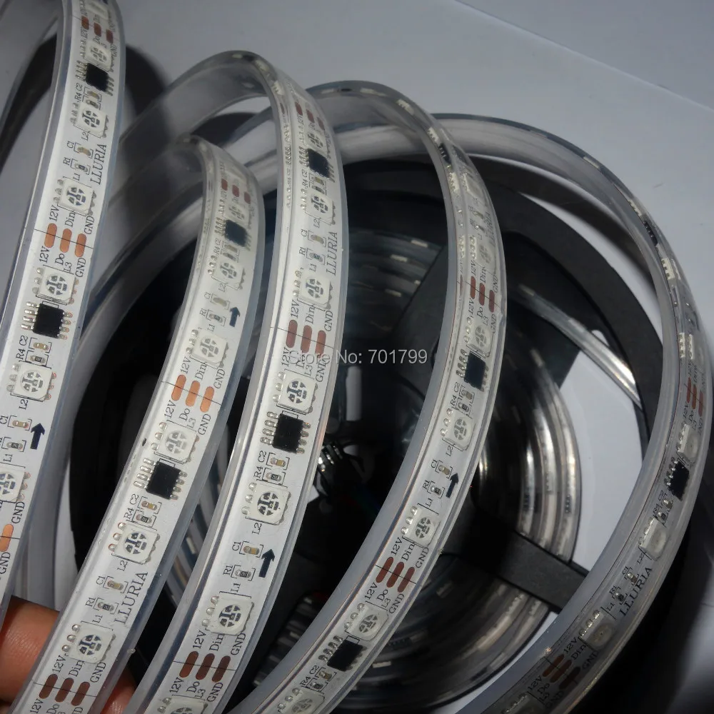 Полноцветная светодиодная лента IP68 С Φ 5m DC12V WS2811 240led (16ixes/m) WHITEPCB led digital strip|epoxy resin