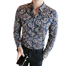 Men's Shirts Retro Floral Printed Man Casual Slim Shirt Fashion Classic Men Dress Shirt Men's Long Sleeve Brand Clothing