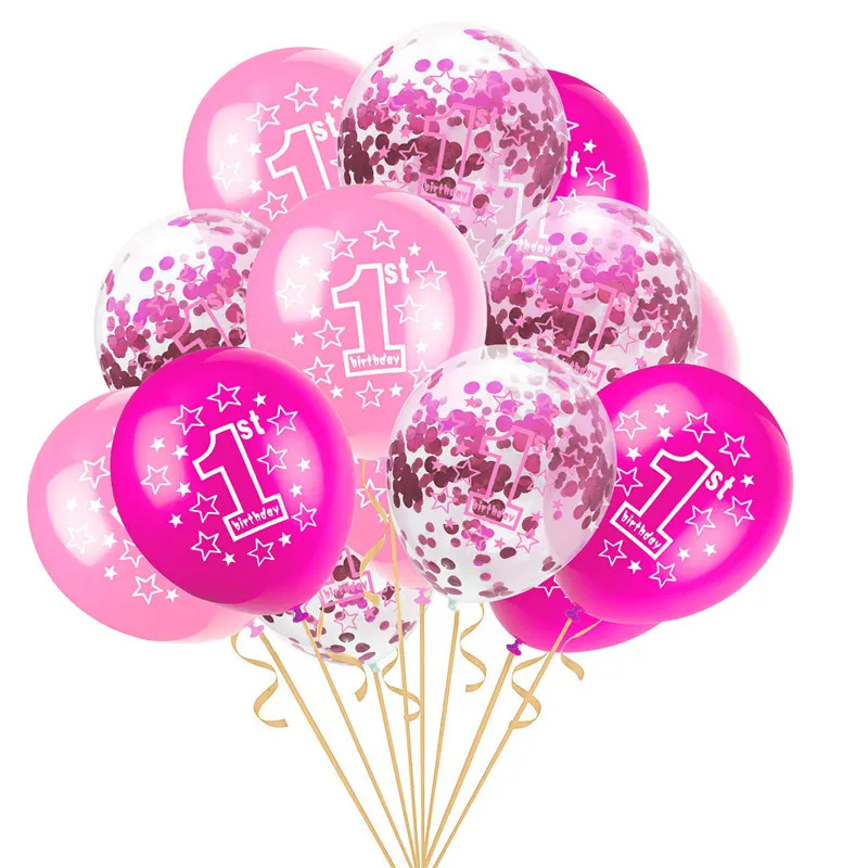 15 шт 1-й набор воздушных шаров на день рождения розовые синие прозрачные конфетти латексные шары для мальчиков и девочек 1 год День рождения украшения