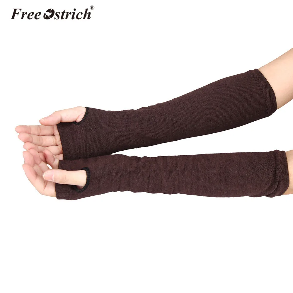 Бесплатная страуса Длинные перчатки одноцветное зима-осень рука теплее варежки женские перчатки Для женщин трикотажные длинные перчатки