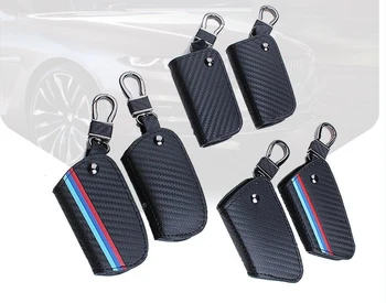 

Carbon Fiber Leather Key Cover Case Holder Key Chain Cover Remote For BMW Key Case 1 3 5 6 7 Series X1 X3 X4 X5 X6 Key Cover