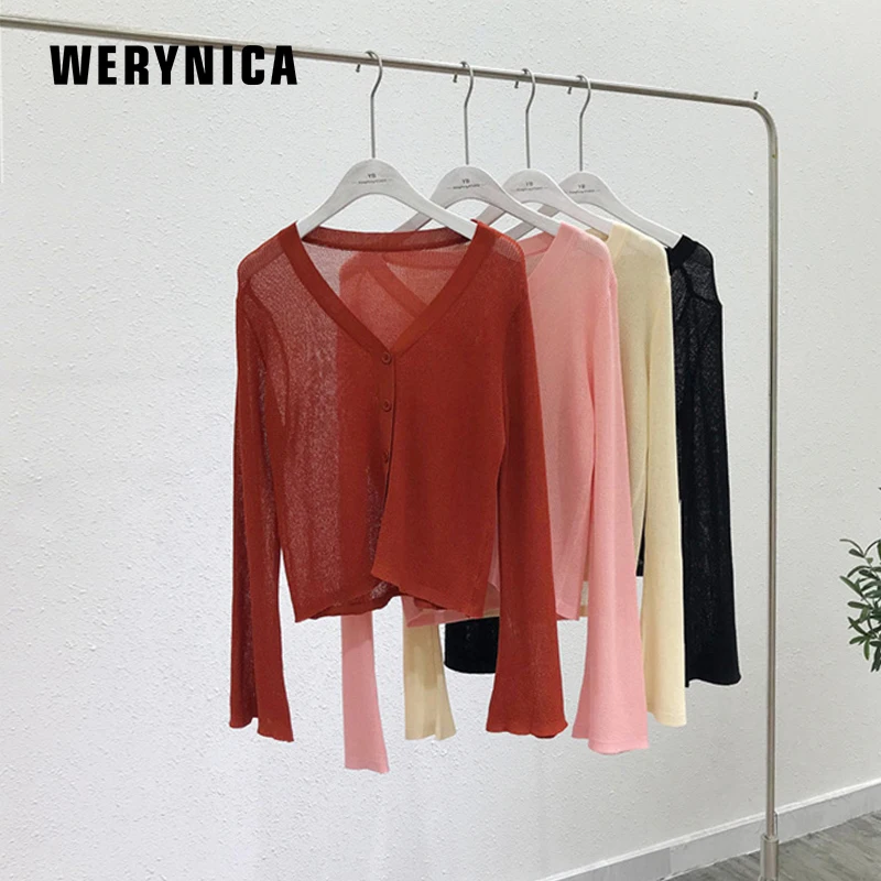 

Werynica Knitted Cardigan sweater Women 2019 Summer Simple Solid Straight Bottom Clothing Sweater Fashion Cardigan For Female