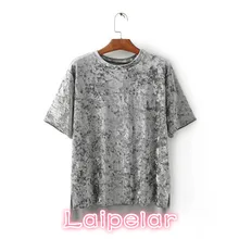 Женская винтажная бархатная футболка с коротким рукавом и круглым вырезом, свободные футболки с Боковым Разрезом, женские весенние повседневные брендовые Топы camiseta Laipelar