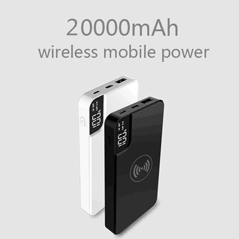 Power bank Беспроводная зарядка 20000mAh Мобильный телефон Мобильная мощность с кронштейном цифровой дисплей для iPhone X 8plus для xiaomi