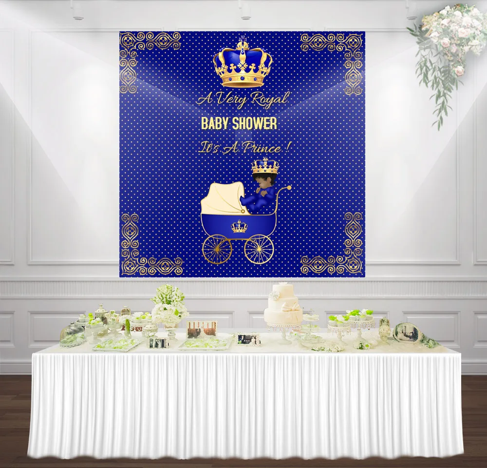 HUAYI Royal Blue and Gold little prince photography backdrop baby shower background sm-042