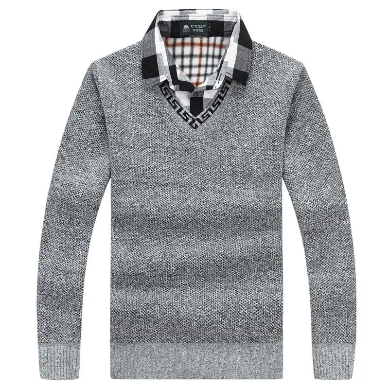 New autumn winter 2017 Men sweater fake two pieces pullover men cotton