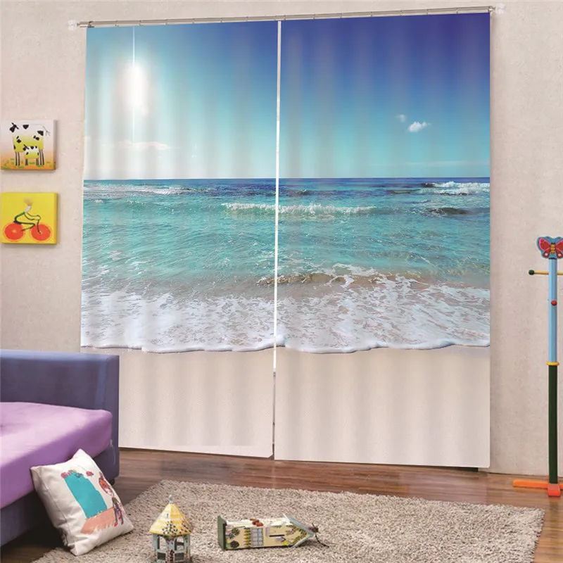 

3D Digital Print Ocean Curtain Faux linne Plain For Bedroom Livingroom Rideaux Window Customized Home Decor Draps AP24