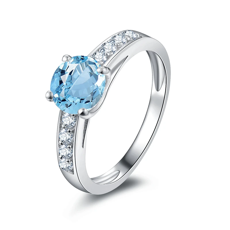 AINUOSHI Природный Голубой топаз кольцо ряд сверла 1.25ct круглой огранки драгоценных камней Обручение обручальное кольцо 925 пробы Серебряные