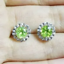 Натуральная шпилька из перидота, серьги из стерлингового серебра 925 пробы в цветочном стиле, 0.85ct* 2 шт, драгоценный камень C971607