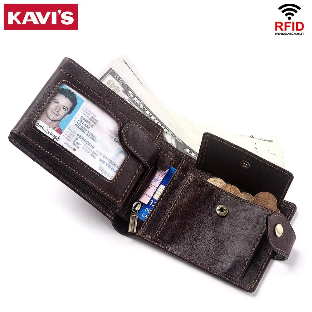 Кошелек KAVIS 100% натуральная кожа мужской кошелек для монет Portomonee зажим денег