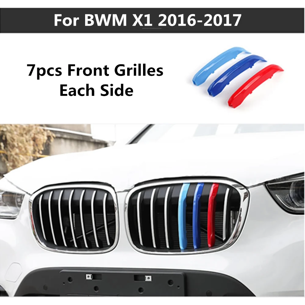 3D M Front Grille Insert Trim Motorsport Grill Stripes Cover M Performance Sticker for BMW X1 F48 2016-2018 7 Grille