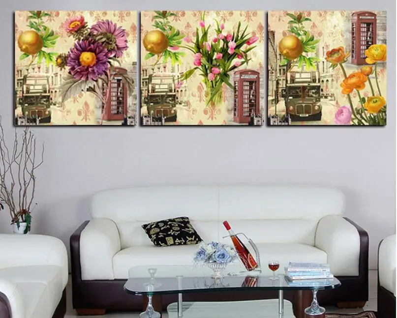 5D DIY Алмазная картина европейские цветы, фото на заказ полная круглая Алмазная вышивка крестиком Алмазная мозаика Триптих Декор