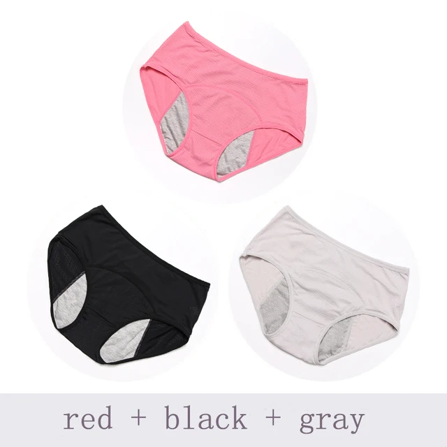 Новинка, дышащие, 3 шт. в наборе, герметичные, менструальные трусики, физиологические штаны, женское нижнее белье, хлопковые непромокаемые трусы - Цвет: Pink Black Gray