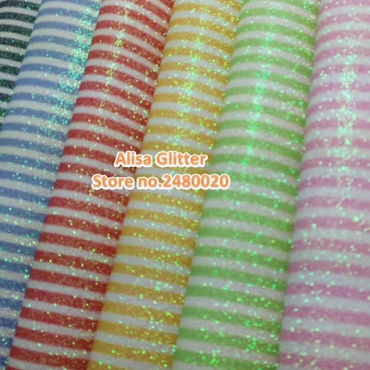 

6PCS 21X29cm Alisa Glitter Faux Leather Fabric Printed Stripes Glitter Leather Pu leather Fabric For Bow DIY Wallpaper GM059a