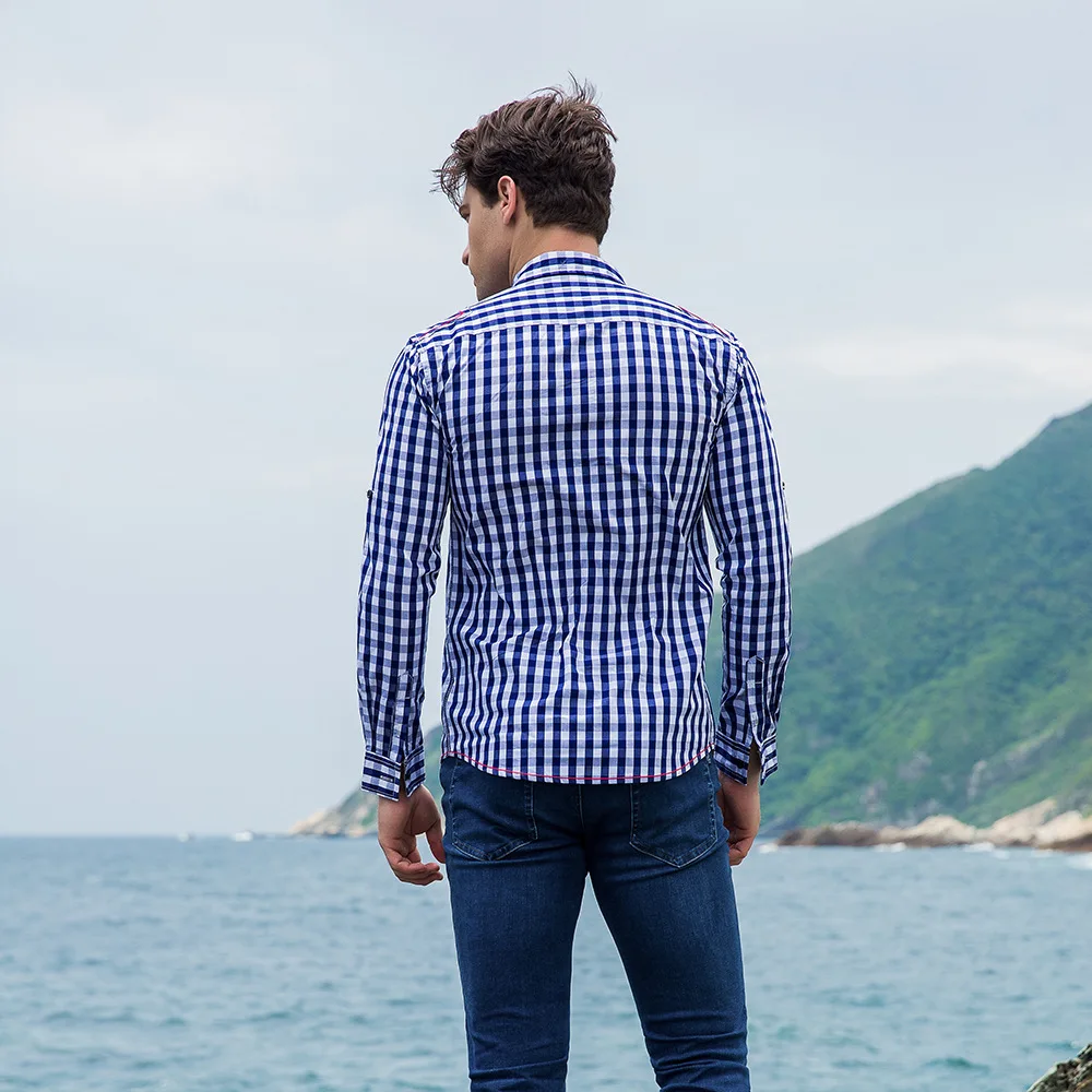 Fashion Top Brand Men's shirt Long Sleeve Plaid 100% Cotton Shirts Mens Dress Shirt Brand Casual Denim Style Checks Shirts  (1)