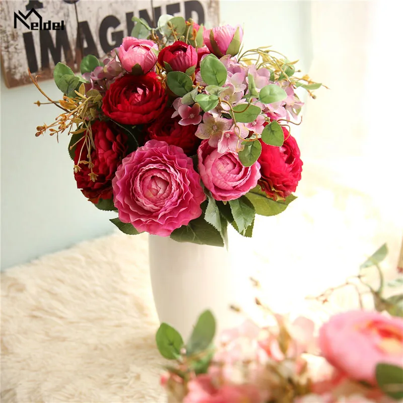 Meldel Wedding Bouquet Bridal Bridesmaids Bouquets Champagne Marriage Artificial Silk Rose Flower Home Decor Wedding Supplies