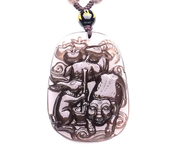 

natural stone Hand carved rabbit with goat pig charm pendant necklace