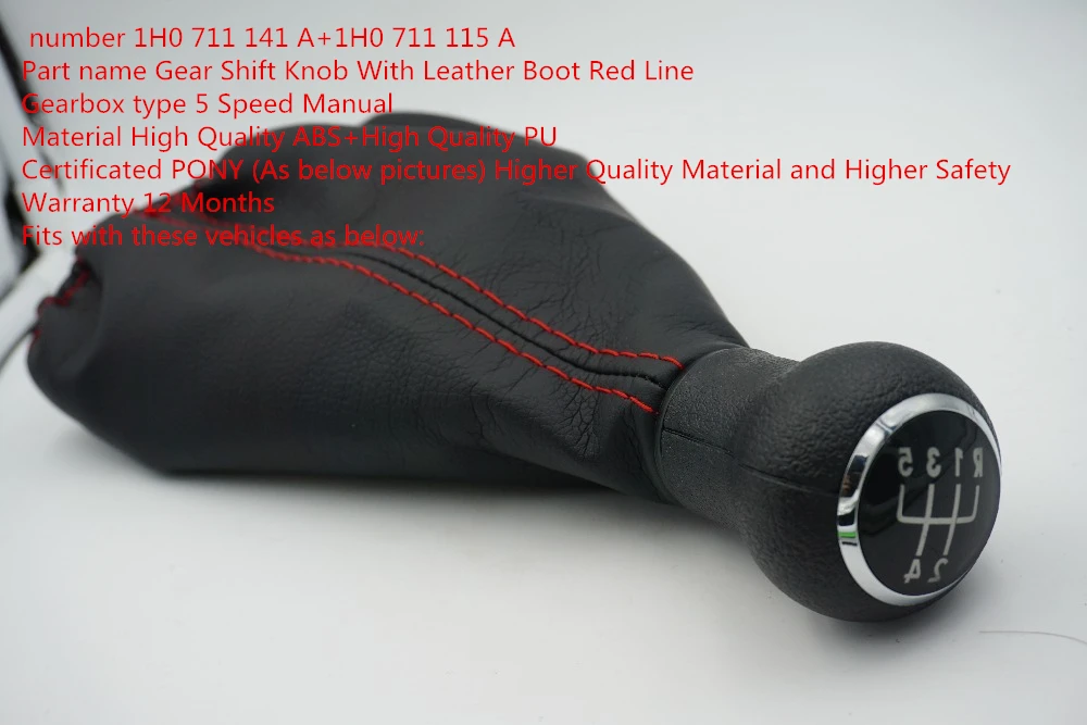 fast 5 Speed Gear Shift Knob With Leather Boot With Red Line For VW