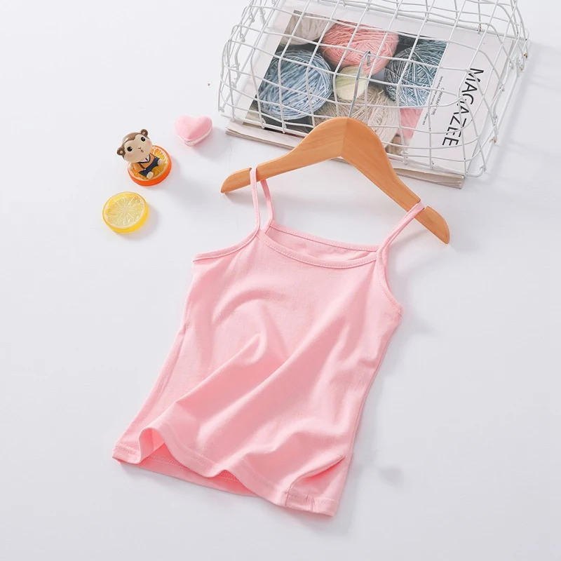 

Simple Summer Toddler Girls Sleeveless Vest Solid Print Tops Blouse Cotton Casual Children Outfits School Home Leisure Vests