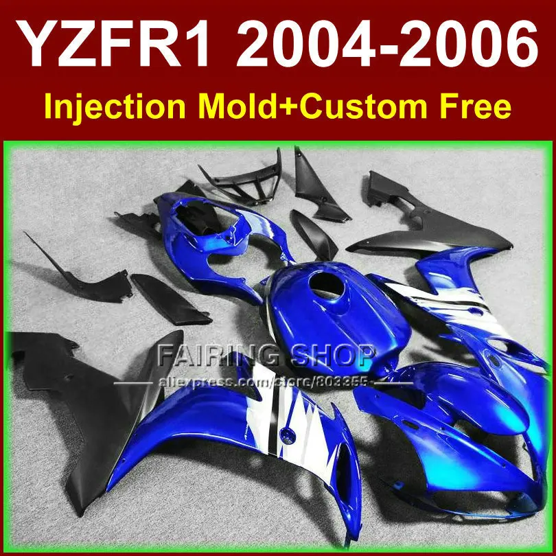 Пользовательские краски инъекции Обтекатели наборы для YAMAHA R1 2004 2005 2006 YZF R1 04 05 06 YZF1000 синий черный мотоцикл обтекатель кузова