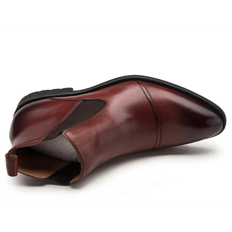 Estilo De marrom Trabalho Chelsea Homens Inglaterra Homem Tornozelo Vestido Preto Sapatos Luxo Genuíno Apontou Qyfcioufu Botas Couro Moda Dos Toe Biqueira 16xvqFwWRY