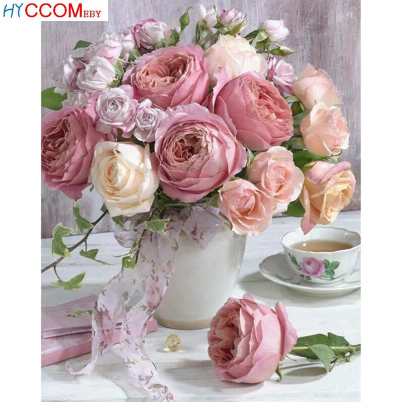 

5D Diy Diamond painting pink Rose Daimond Mosaic painting Flower pictures of Rhinestones Diamond Embroidery a vase rose Decor