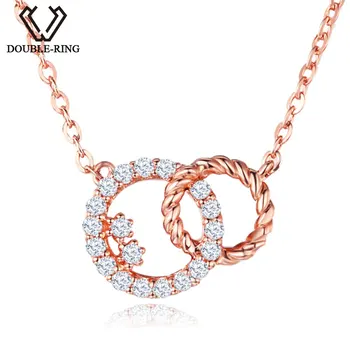 شراءDOUBLE-R حقيقية الماس القلائد 0.098ct جولة روز 18 كيلو الذهب المعلقات النساء رومانسية مجوهرات الزفاف مخصصة CANL00280KA-3