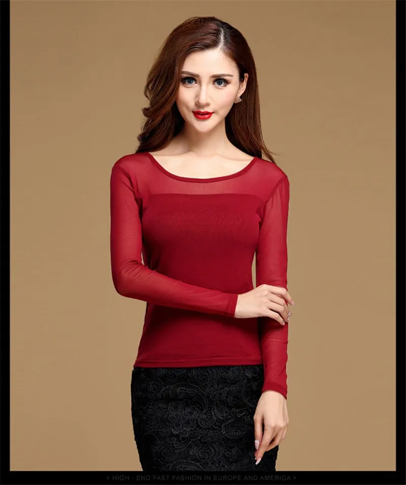 Tops Womens Blouse Shirt Black White Sexy Long Casual Long Sleeve Lace Blusas Under Shirts Elastic Tops and Blouses Women New