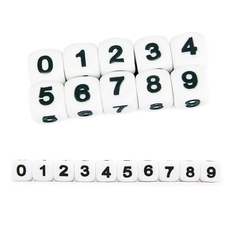 10pcs Silicone Digital Beads DIY Birthday Date on Pacifier Chain Clips 12MM Chewing Arabic Number Bead for Baby Necklace Teether