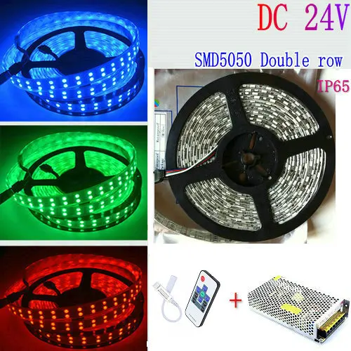 24V 5M 16.4FT 120Led/M Double Row 5050 RGB LED Strip 600Led Tube Waterproof IP65+Mini 10 Key RF Remote Control+AC/DC Transformer | Лампы и