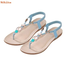 Hot Sale Summer Bohemia Sweet Beaded Sandals Clip Toe Sandals Beach Shoes wholesale