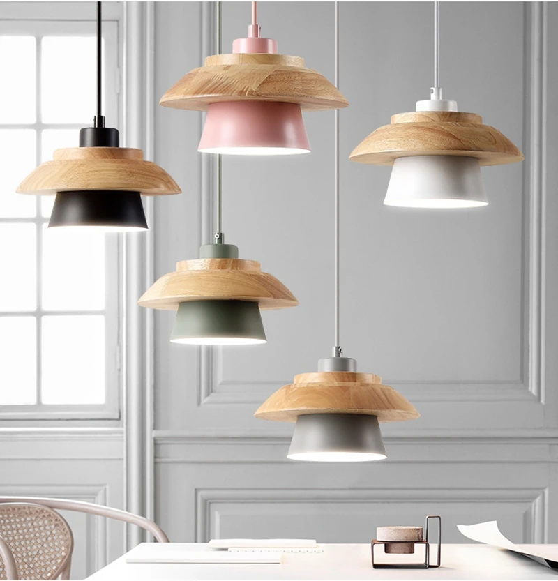 Modern Bedroom Pendant Light Home Indoor Lighting Decoration Hotel Room Pendant Lamp Aluminum Wood E27 Lamp Holder (3)