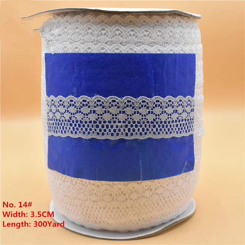 Красивая белая кружевная лента широкая французская африканская кружевная ткань кружевная отделка для швейных аксессуаров вышитая одежда - Цвет: 14Width3.5CM 300Yard