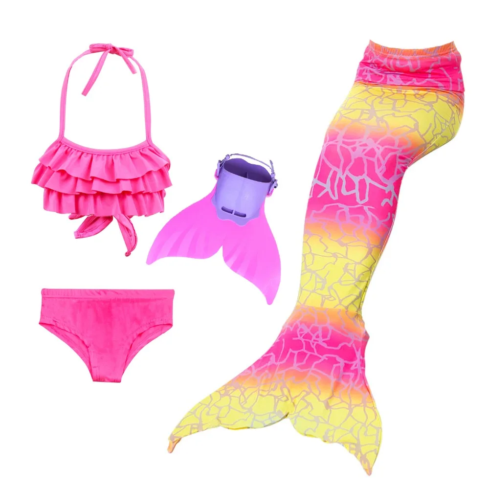 Buy 4Pcs/Kids Swimming Mermaid Tail with Monofin Costume Cosplay Skirts Tops