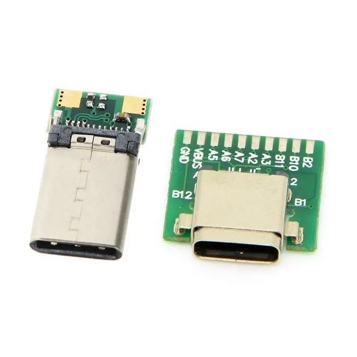 

1set DIY 24pin USB 3.1 Type C Male Plug & Type-c Female Socket Connector SMT type with PC Board