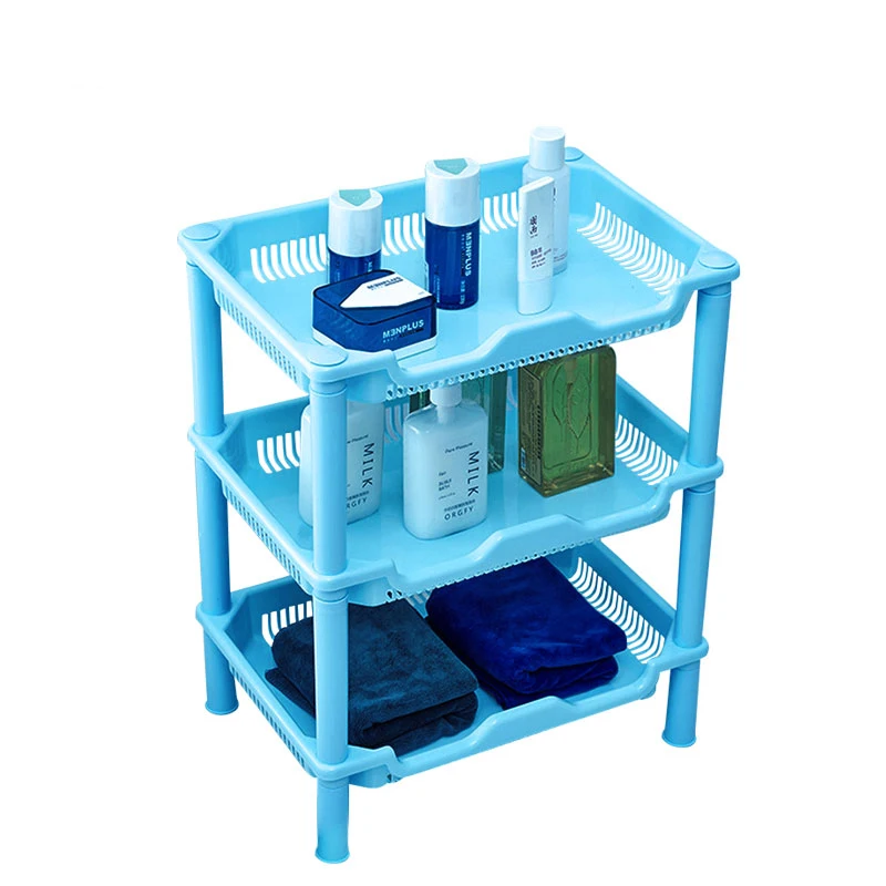 

1PCS Square Shaped Plastic Bathroom Storage Shelves Holders Three Layer Organization Floor Type