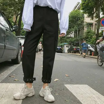 

Black Cargo Pants Streetwear Women Casual Joggers High Waist Loose Female Trousers Korean Style Ladies Pants Girl Harajuku Pants