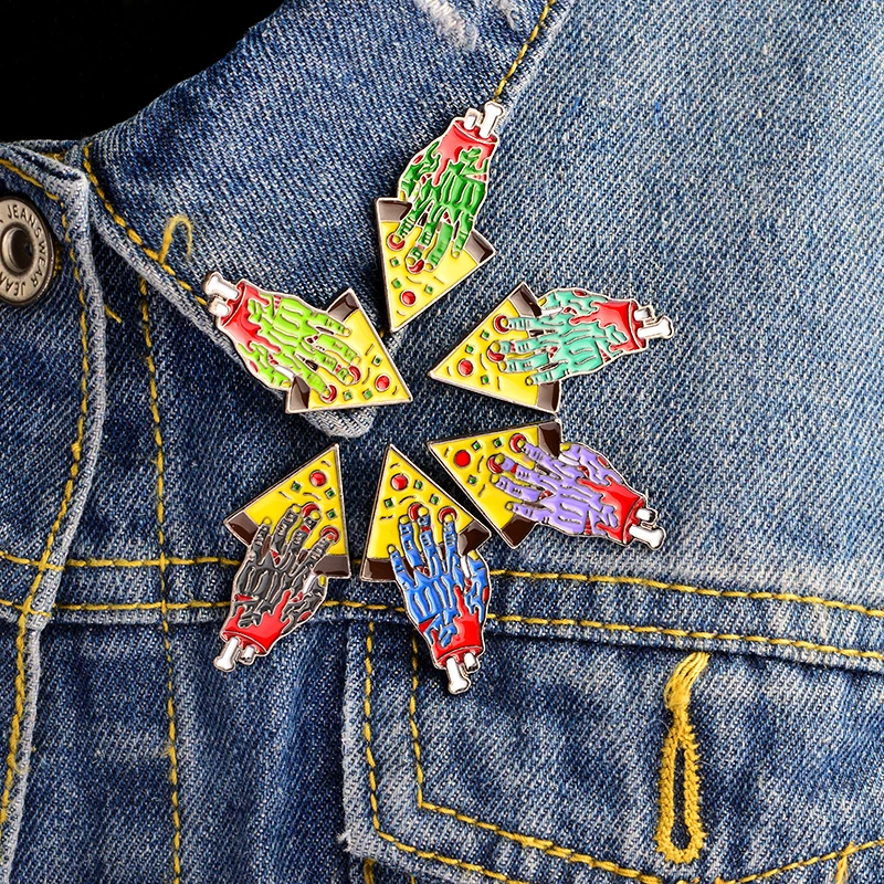 

6pcs/set Share A Slice Zombie Hand Pizza Pin Set Brooch pizza party Denim Jacket Pin Buckle Badge Friendship Gift For Friend