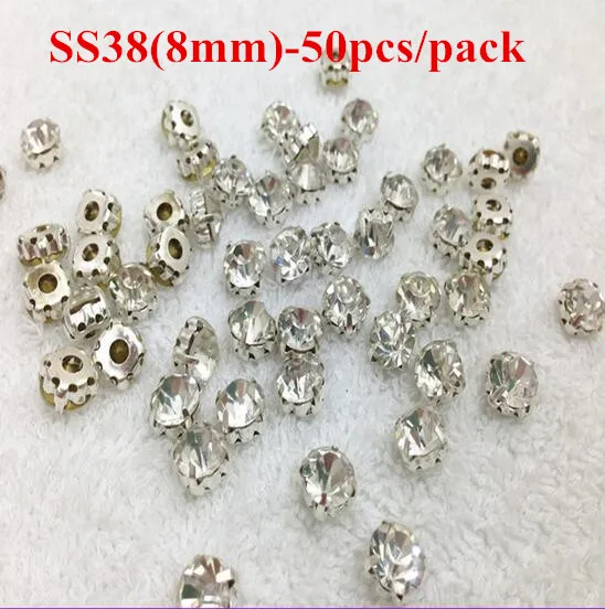 

SS38 8mm 50pcs/lot Silver Back Clear Crystal Sew on Rhinestones Claw Rhinestones for Wedding Dresses, Bags,Clothes Making S05