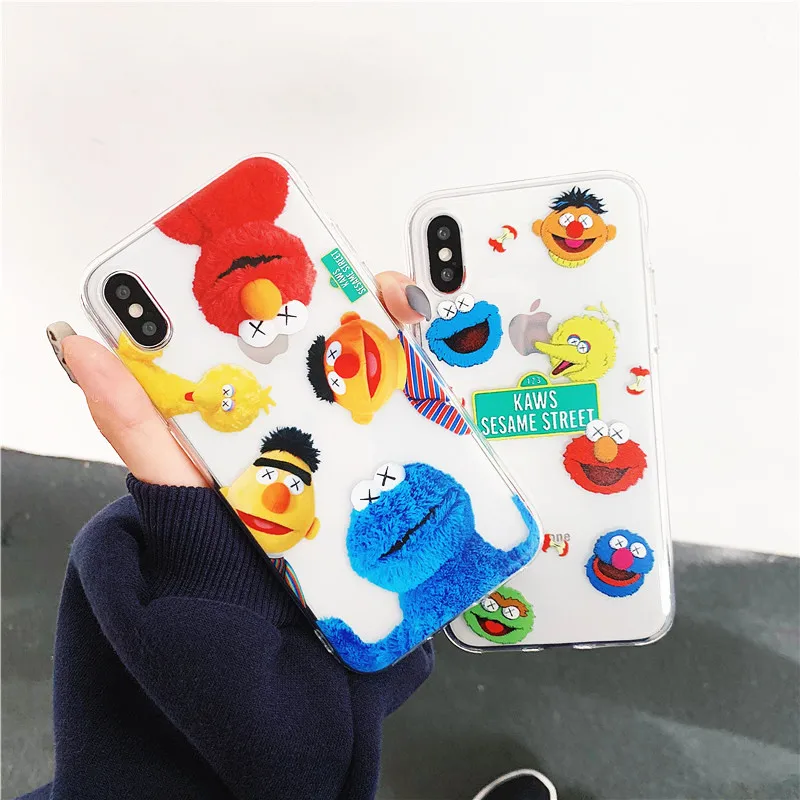 

cartoon cute KAWS Sesame Street Case for iPhone X Xs Max Xr 8 7 6 6s Plus transparent soft silicon tpu phone cover coque