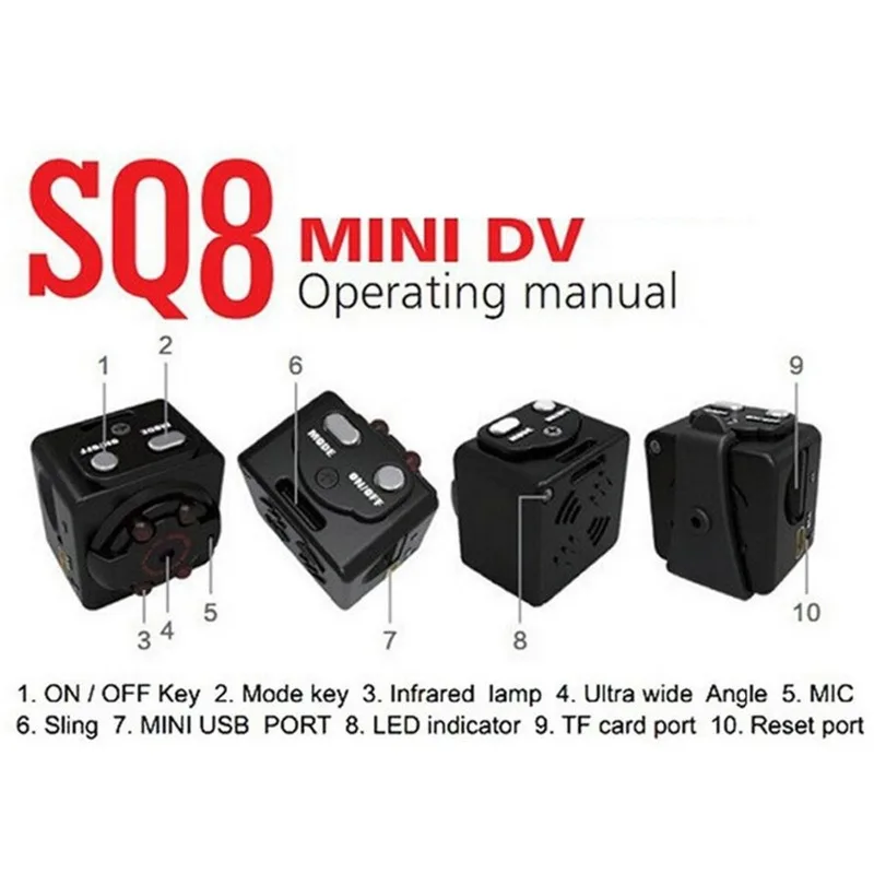 

SQ8 Mini DV Sport Outdoor Camera Video DVR Cam corder Micro Car Motion Detection With Infrared Night Vision Metal Black Monitor