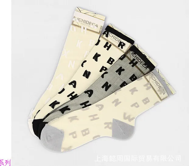 100 пар/лот Federal Express быстро японский стиль женские сексуальные стеклянные носки 26 буквы прозрачный хрусталь, стекло носки белый серый