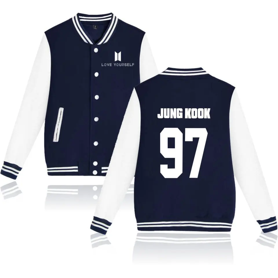 

Waidx Bangtan Boys Member Numbers Baseball Jackets Girl Fans Sweatshirt Women Button Cotton Pocket Streetwear Drop Shipping