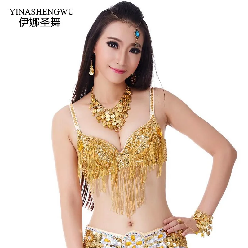 Women lady Sexy Belly Dance Top Bra bellydance Twinkling Sequined tassel Bra Beaded Fringe Dancing Costume dancewear Underwear